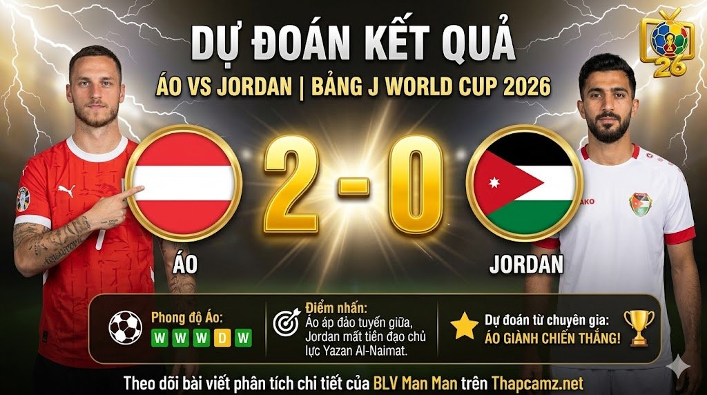 BLV Man Man dự đoán tỷ số kết quả trận Áo vs Jordan 11h00 ngày 17/06, trực tiếp bóng đá tại ThapcamTV.
